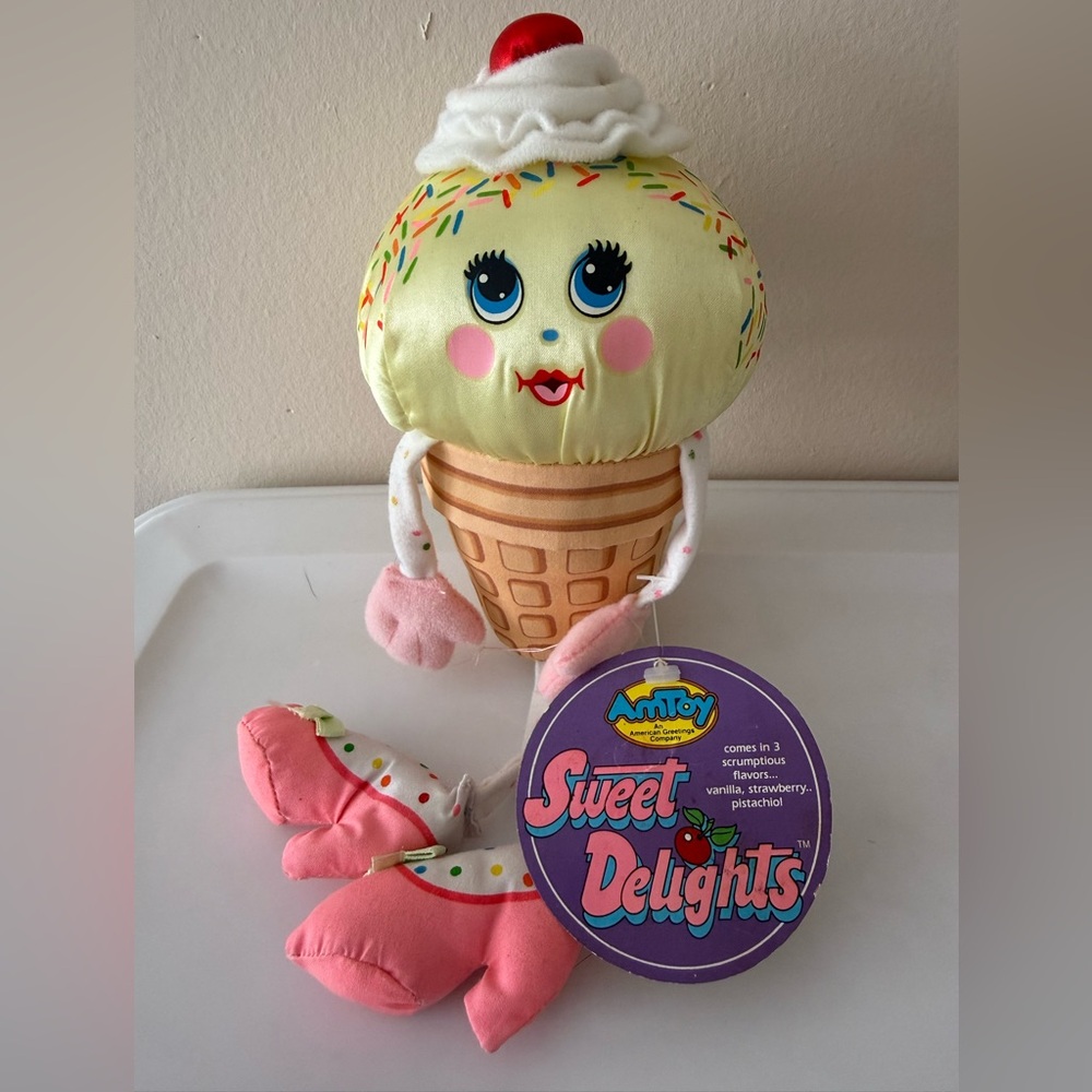 Sweet Delights Pistachio Ice Cream Cone Plush - Yellow & Pink HTF NWT!!